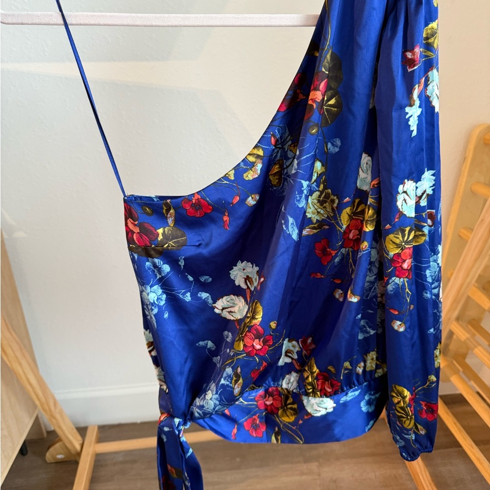 I.N.C. International Floral Asymmetrical Blue Top